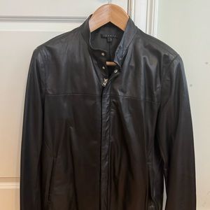 Men's Theory leather jacket.